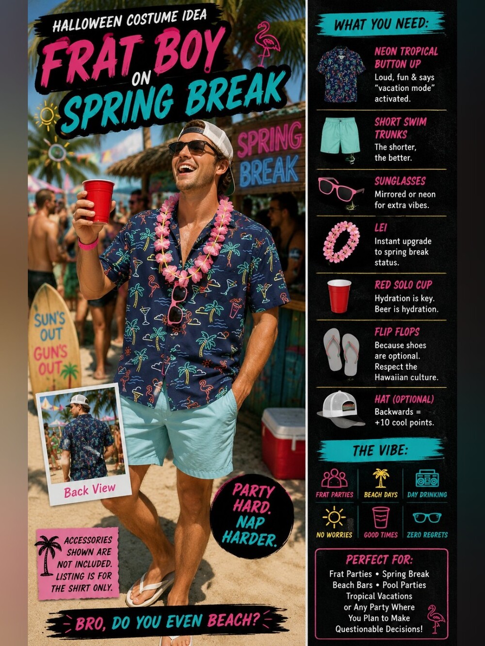 Chubbies Neon Tropical Button Front Shirt Men's Medium Flamingo Palm Tree